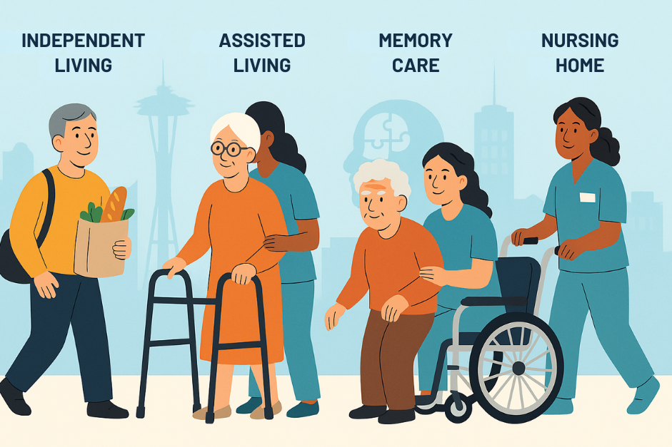 What’s the Difference Between Independent Living, Assisted Living, Memory Care, and Nursing Homes in Seattle?